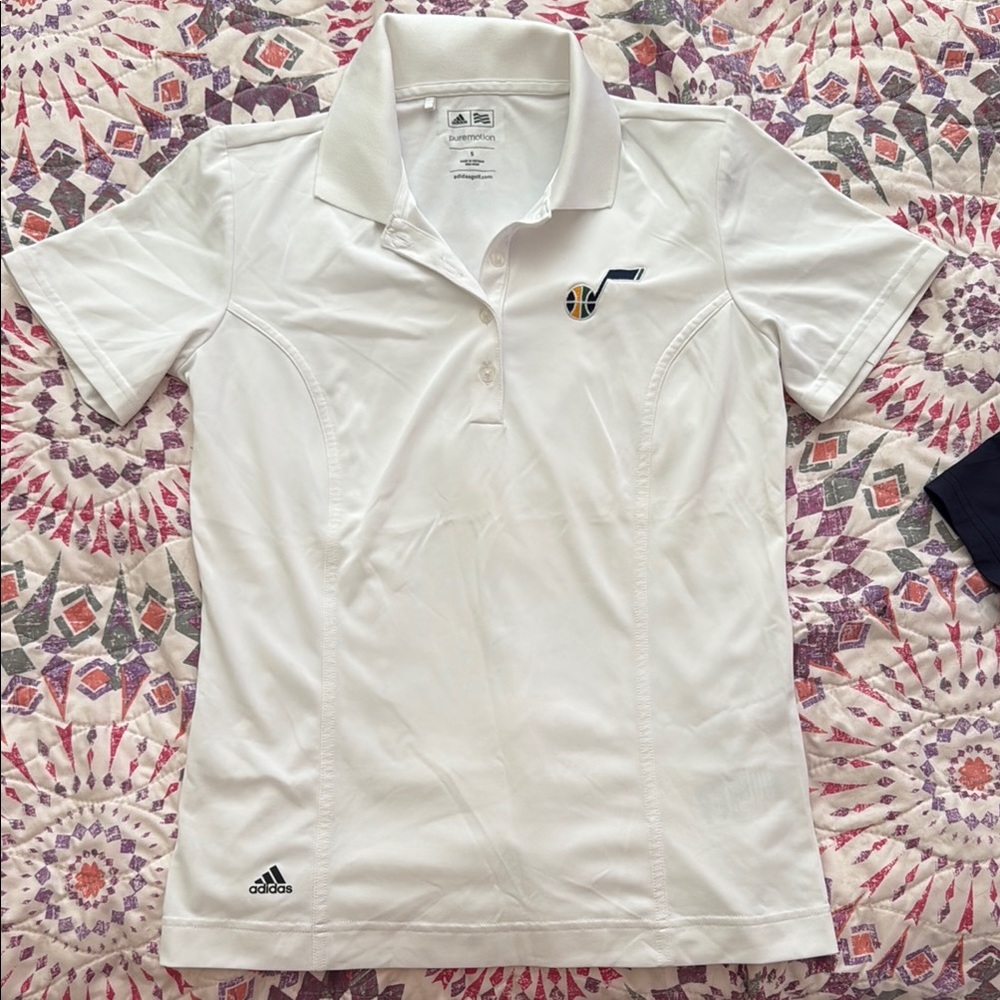 Jazz Adidas White Polo with Embroidered Logo